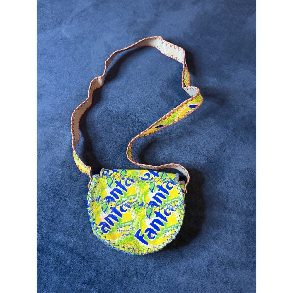 Handmade Fanta Soda Can Purse Leather Crossbody Bag Green Yellow Cosmic